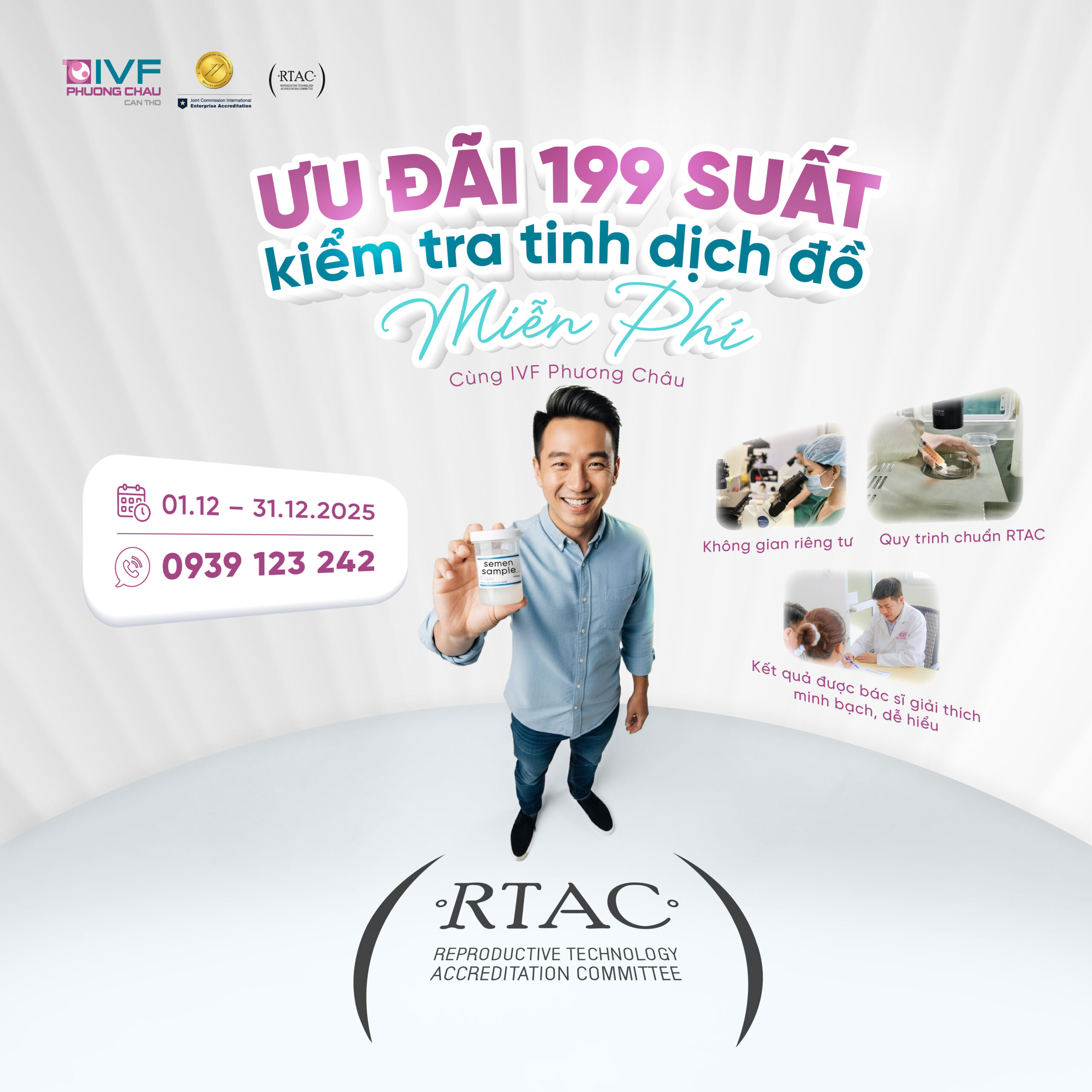 Ưu đãi 199 suất kiểm tra tinh dịch đồ miễn phí tại IVF Phương Châu